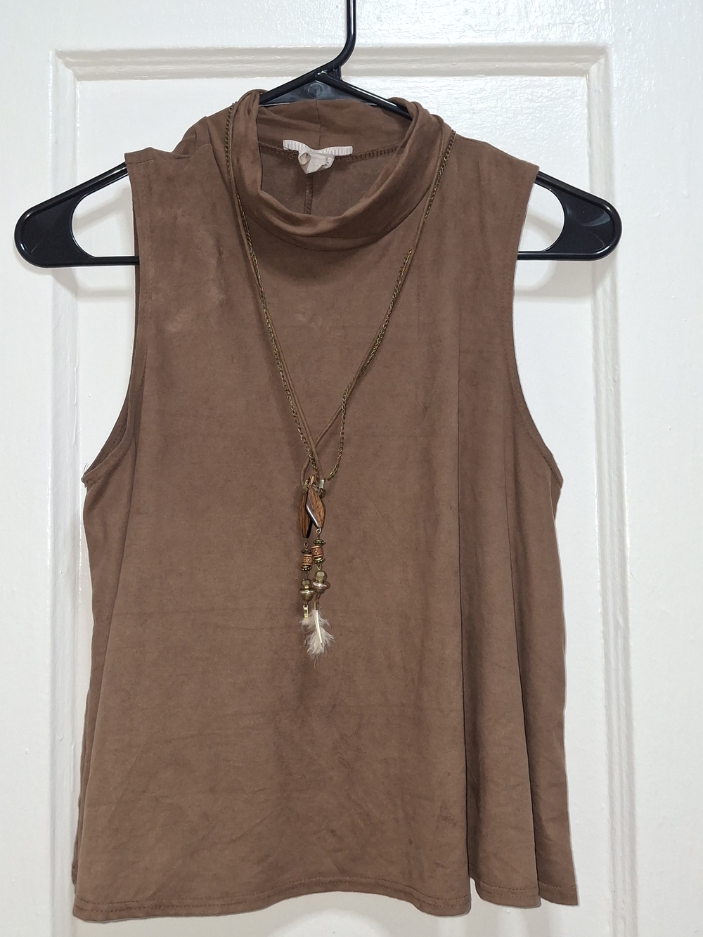 January 7 Brown Mock Neck Sleeveless Top w/ Necklace Size S Y2K Style